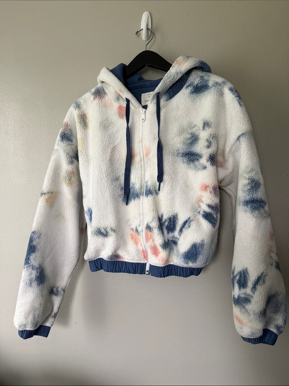 Offline by Aerie Cropped Sherpa Fleece Full-Zip Tie Dye Hoodie Size Small